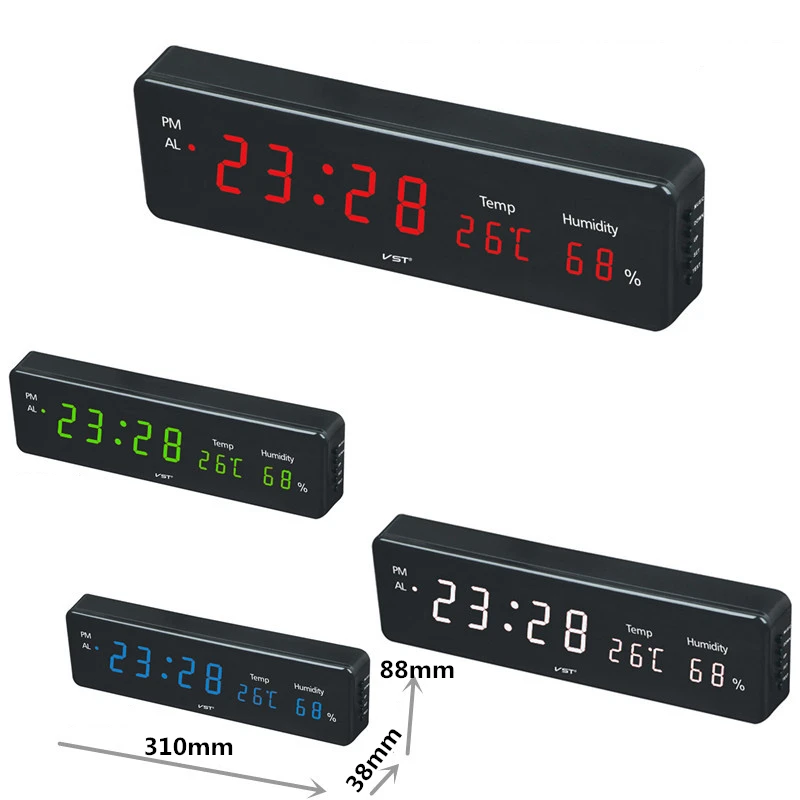 Home Digital LED Hanging Clock With thermometer and hygrometer Plug in