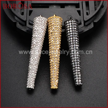 

BOROSA CZ Cubic Zirconia Druzy Pave Spike Charm Pendant,Gold/Silver/Black Color CZ Beads Crystal Pendant Jewelry WX268
