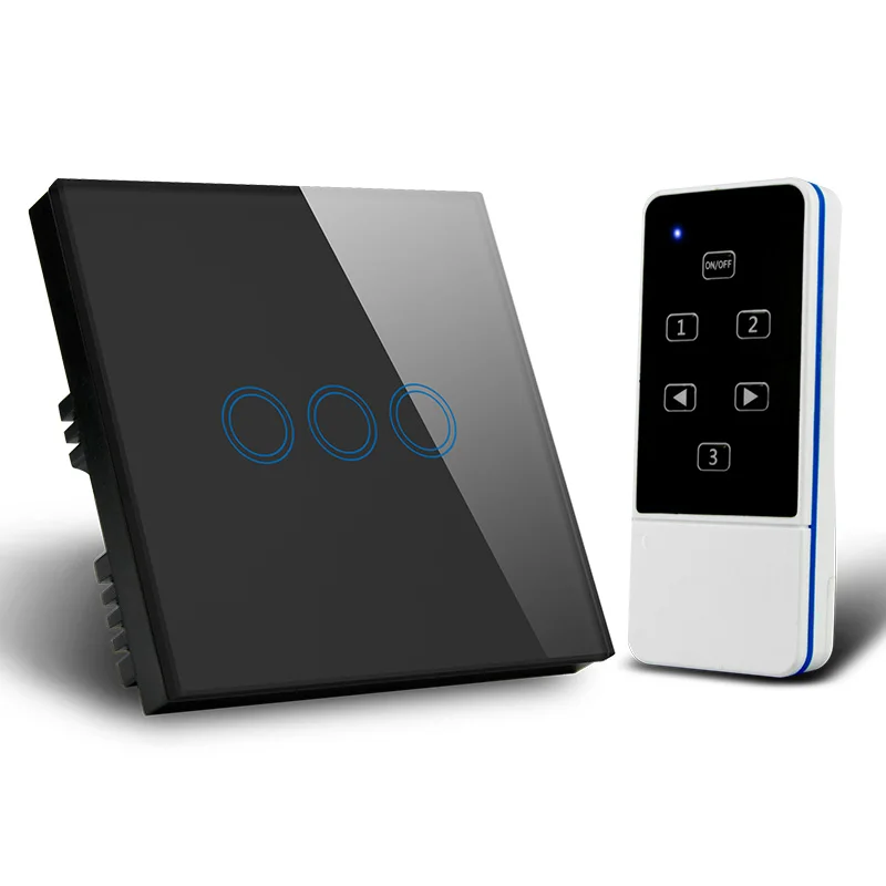 

EVEO, GB Standard Touch Switch, Light Switch, Wall Switch, Tempered Glass Panel, 3 Gang, With Remote Controller