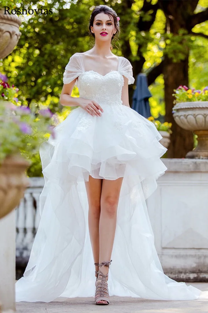 

Hi-Lo Princess Wedding Dresses 2020 Sweetheart Lace-up Back Appliques Beaded Modest Simply Cheap Bridal Gowns Robe De Mariée