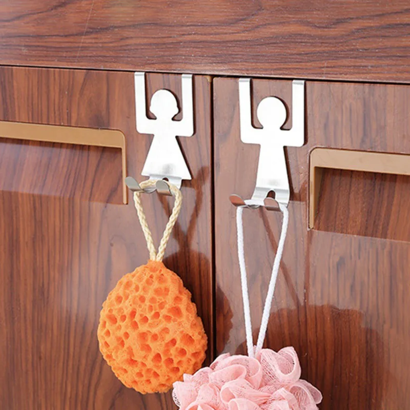 

2pcs Kitchen Hanger Clothes Storage Rack Tool Hooks Stainless Steel Lovers Shaped Hook