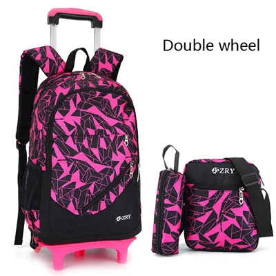 ZIRANYU/Детский Школьный рюкзак на колесиках для мальчиков и девочек, сумки для книг, рюкзак, последние съемные детские школьные сумки с 2/6 колесами - Цвет: pink