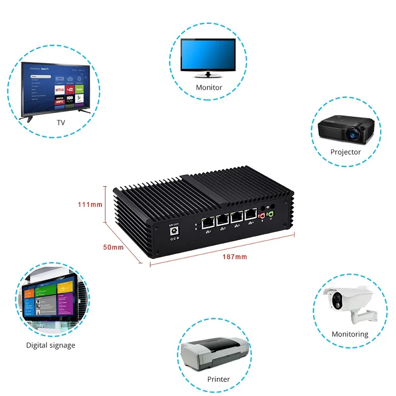  Fanless Mini PC 4 Gigabit Core i3 i5 i7 Micro Gaming PC Computer AES-NI Fanless Firewall router Thi