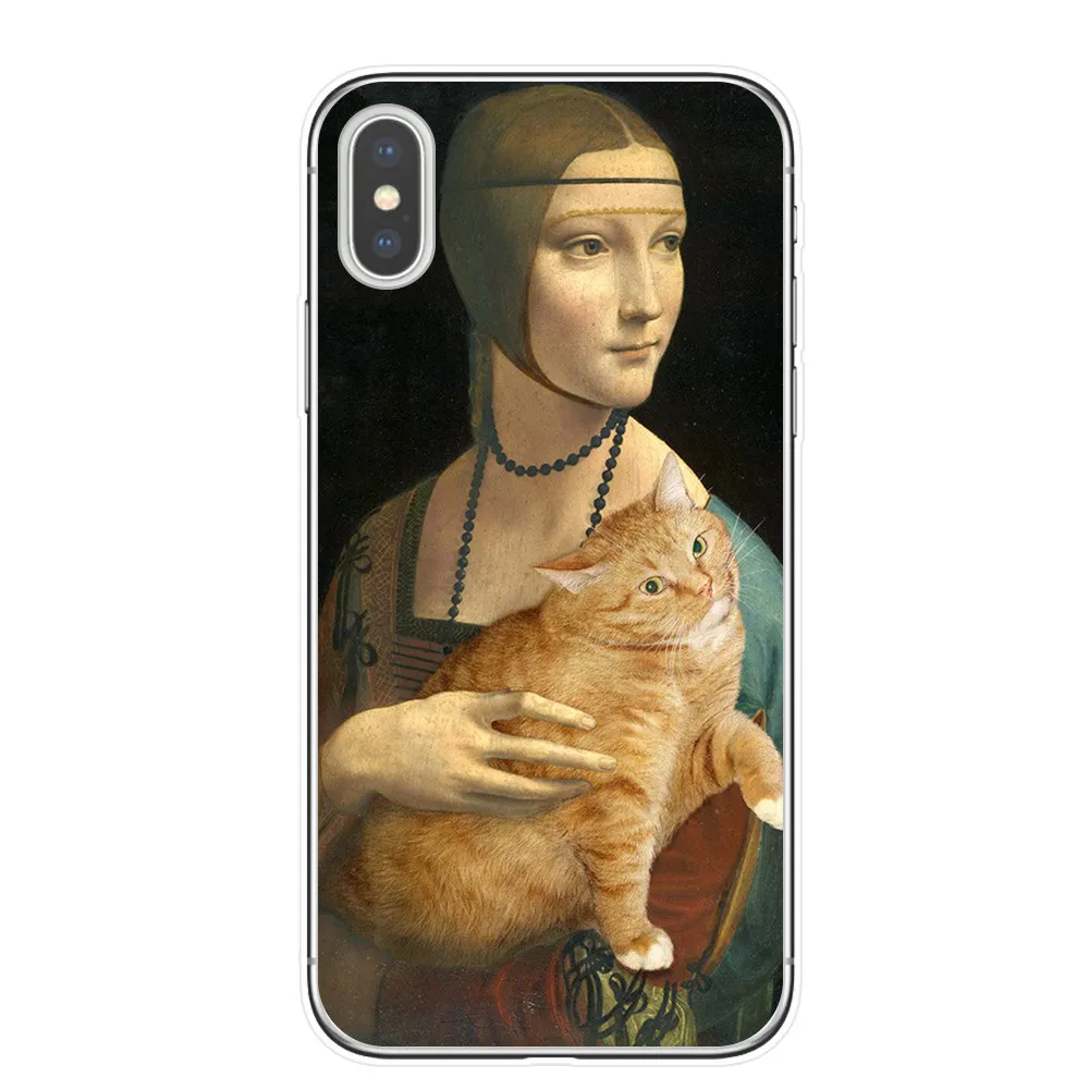 Забавный чехол для телефона KACKYFUL Leonardo da Vinci Mona Lisa Pat Cat с художественной эстетикой и рисунком для iPhone 8, 7, 6, 6S Plus, X, XS, MAX, 5S, SE, XR - Цвет: T4374