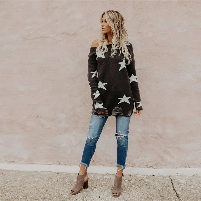 2018 Winter Sweater Harajuku Star Print Loose Pullover Women Knitted Wear Black Beige Autumn Ladies Streetwear 2018 Winter Sweater Harajuku Star Print Loose Pullover Women Knitted Wear Black Beige Autumn Ladies Streetwear