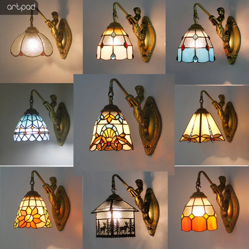 Vintage Bohemia Decoration Bathroom Wall Lamp Colorful Glass