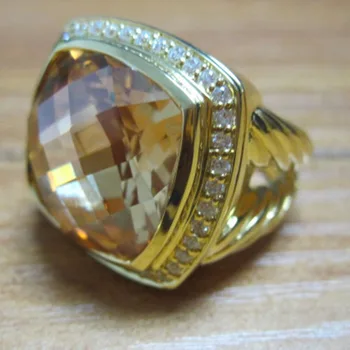 

Gold Plated Silver Jewelry 17mm Champagne Citrine Gold Ring Amethyst Mother-of-Pearl 925 Silver Gold Women Ring Design Jewelry