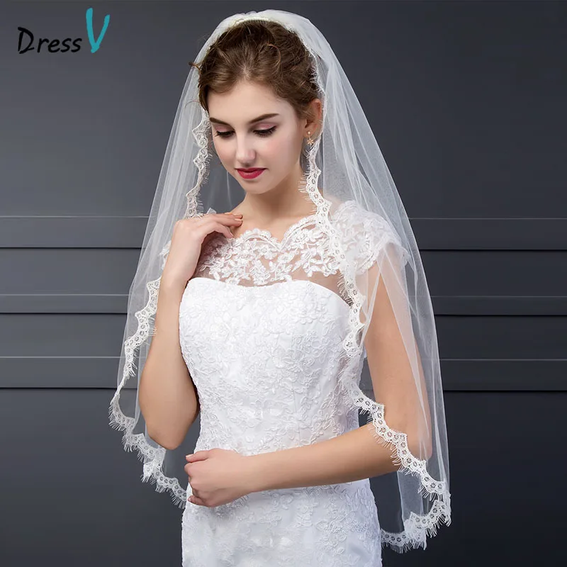 Dressv Wedding Veil Cheap One Layer Mesh Lace Edge Sweet Dream