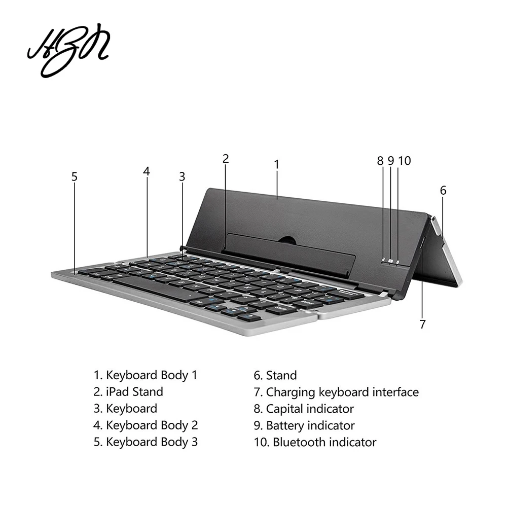 

Universal Triple Foldable Keyboard 58 Keys Bluetooth 3.0 Wireless Mini Aluminum Alloy Keyboard for Android IOS