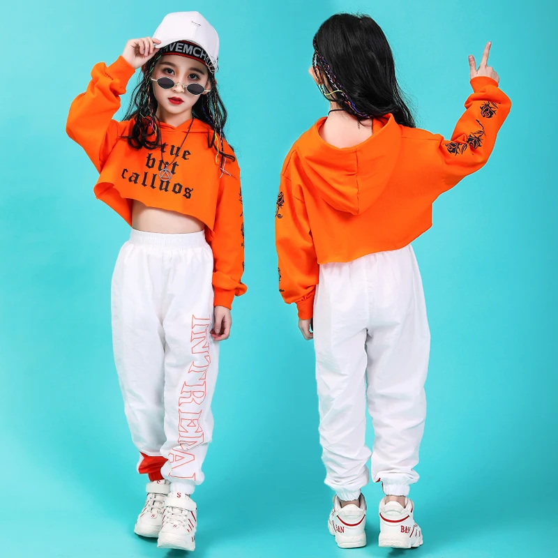 Jazz Dance Costumes Hip Hop Kids Long Sleeve Hooded Top Pants Girls Hiphop Clothes Street Dance Stage Show Wear (19)