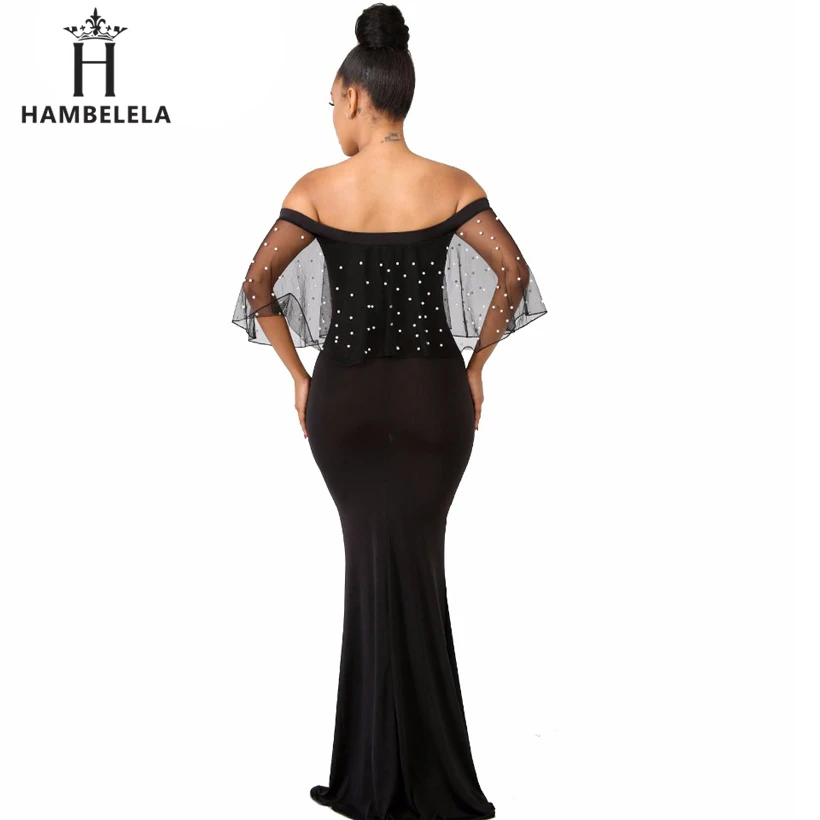 HAMBELELA Women Off Shoulder Maxi Dress Elegant Beaded Mesh Sleeve Bodycon Long Dresses Sexy Mermaid Gown Party Vestido De Festa (7)