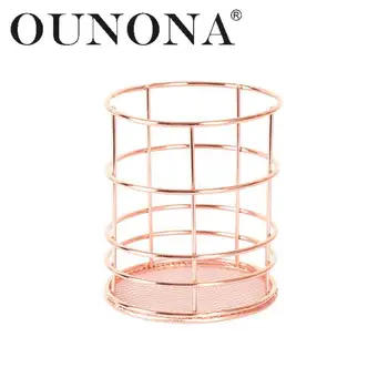 

OUNONA Wire Metal Desktop Pencil Holder Round Chopsticks Basket Stationery Organizer for Home Office School Use (Rose Gold)