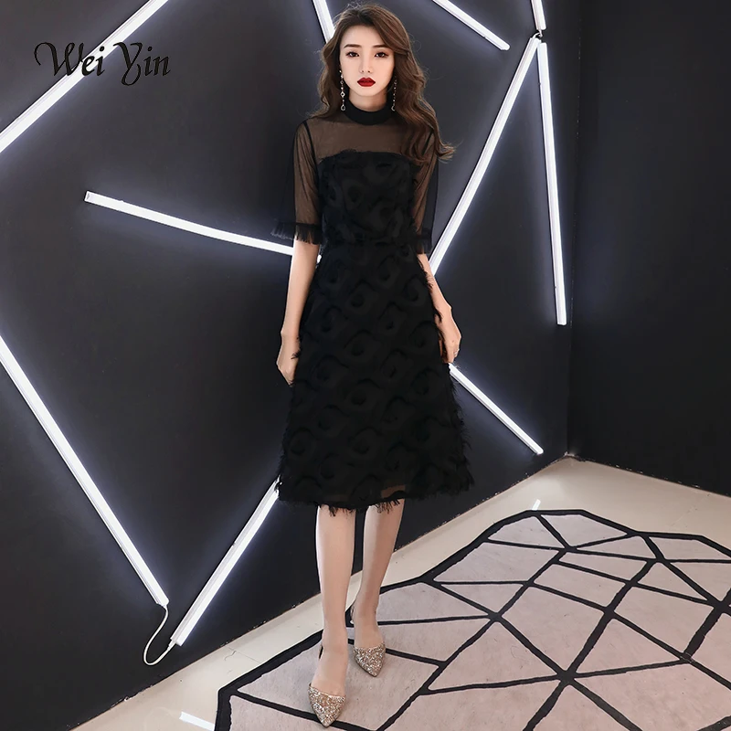 

weiyin 2019 New Short Evening Dress Black With Black Color Lace short Prom Party Gowns Praty Dresses WY1340