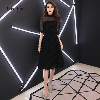 

weiyin 2020 New Short Evening Dress Black With Black Color Lace short Prom Party Gowns Praty Dresses WY1340