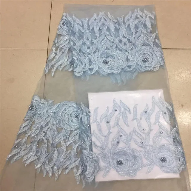 

2018 Latest African Lace Fabric High Quality White Lace Sequins And Beads Lace Embroider Nigerian Lace Fabrics For Weddin