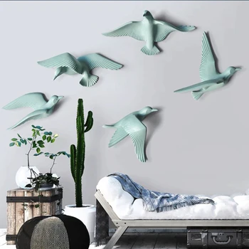 

5pcs 3D Resin Wall Hanging Flying Seagulls Nautical Wall Decorations Green