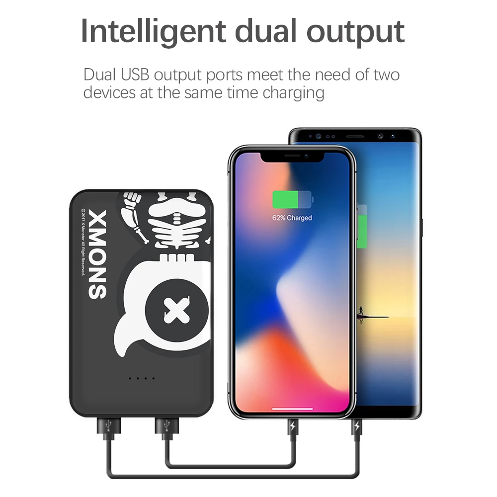 Mini Power Bank 10000mAh Portable Phone Charger Cute Compact Poverbank External Battery 2 USB Outputs 2.1A Power Bank 10000 mAh