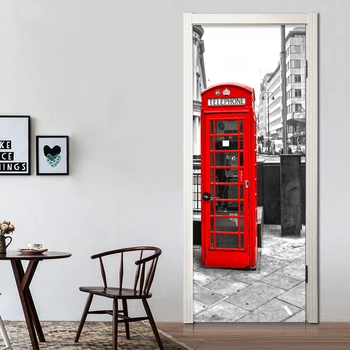 

Modern Creative Red Telephone Booth 3D Mural Wallpaper Cafe Restaurant Door Mural Sticker PVC Self-Adhesive Home Decor Wallpaper