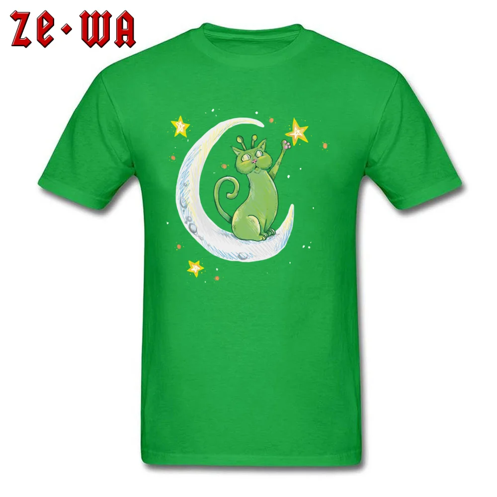 Cat Alien Slim Fit Top T-shirts for Men 100% Cotton Summer Fall T Shirt Group Top T-shirts Short Sleeve 2018 Fashion Crewneck Cat Alien green