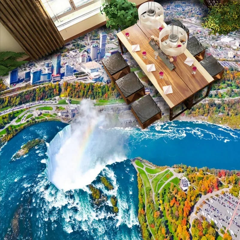 

Free Shipping custom 3D Ocean Island Waterfall Overlooking pattern floor decoration painting self-adhesive wallpaper mural