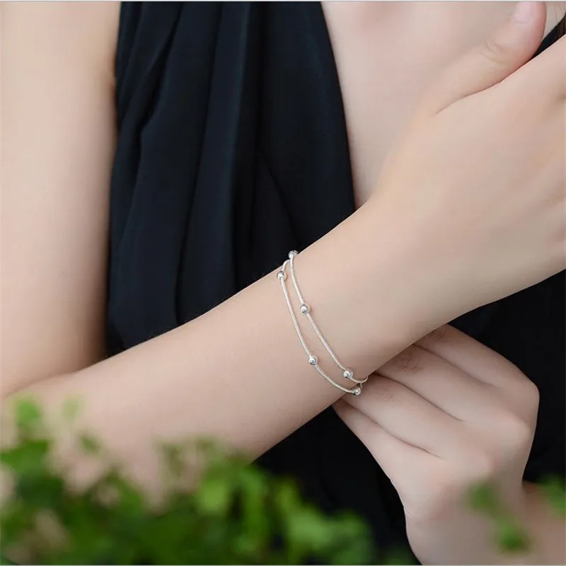 Everoyal Мода 925 стерлингового серебра anklets Для женщин ювелирные изделия милый двойной слой звено цепи браслеты Девушка День Рождения Аксессуары - Окраска металла: bracelets