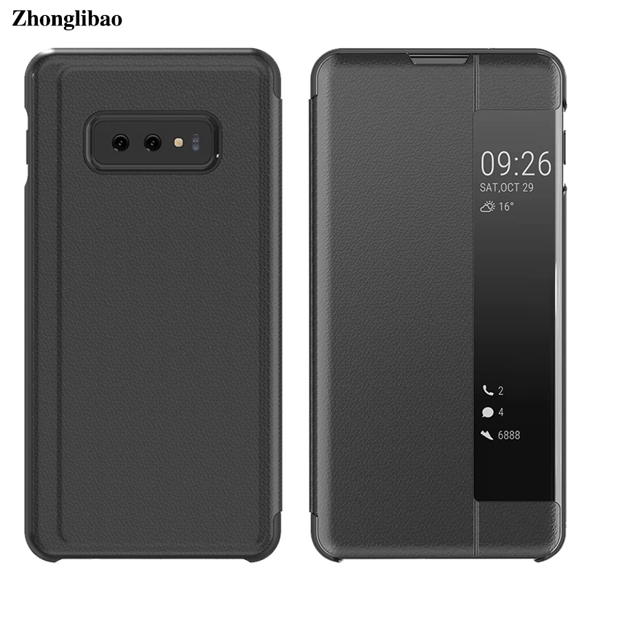 

Smart View Flip Case for Samsung Galaxy S10 S9 S8 Plus S10e S7 Edge Note 9 8 A6 A7 A9 J4 J6 + Plus 2018 Stand Leather 360 Cover