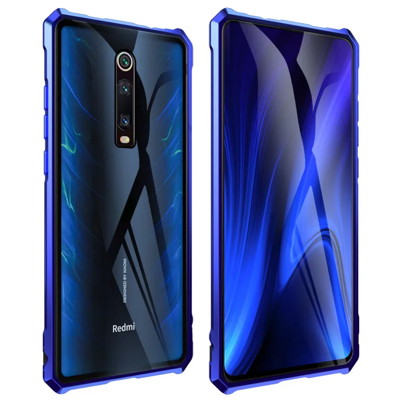 OMEVE для Xiaomi mi 9T чехол анти-взрыв закаленное стекло задняя крышка сплав металлический каркас бампер для Xiao mi красный mi K20/K20 Pro Чехол - Цвет: blue-purple