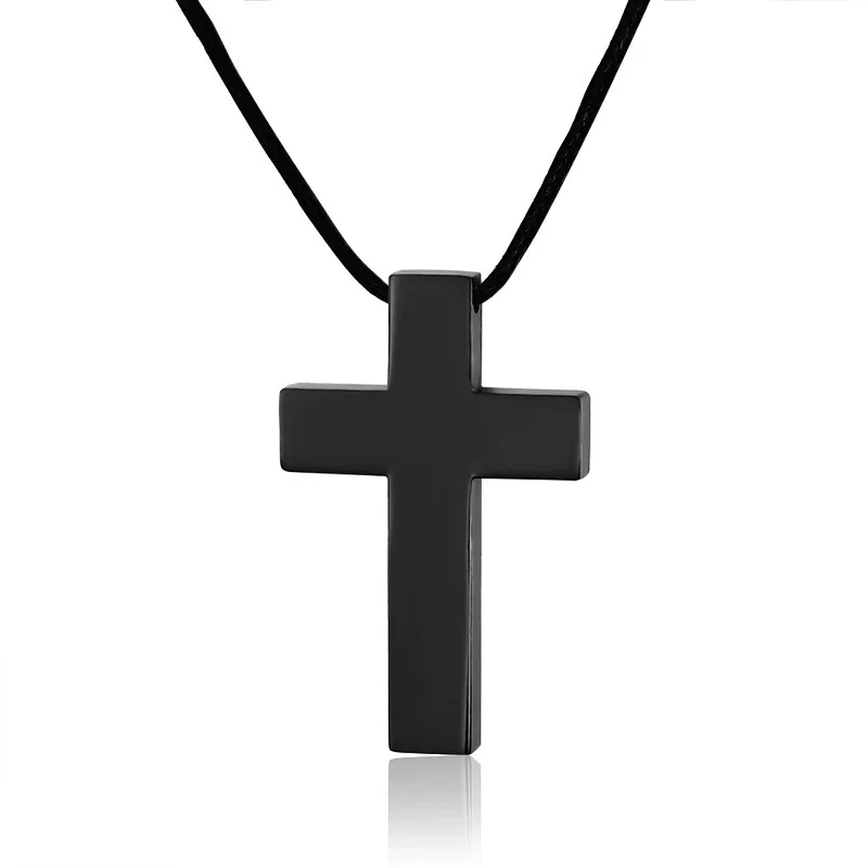 Классическая подвеска в форме черного Креста с веревкой цепи ожерелье из нержавеющей стали мужские ювелирные изделия простой стиль распятие чокер Colar Kolye 20" - Окраска металла: PN-020B