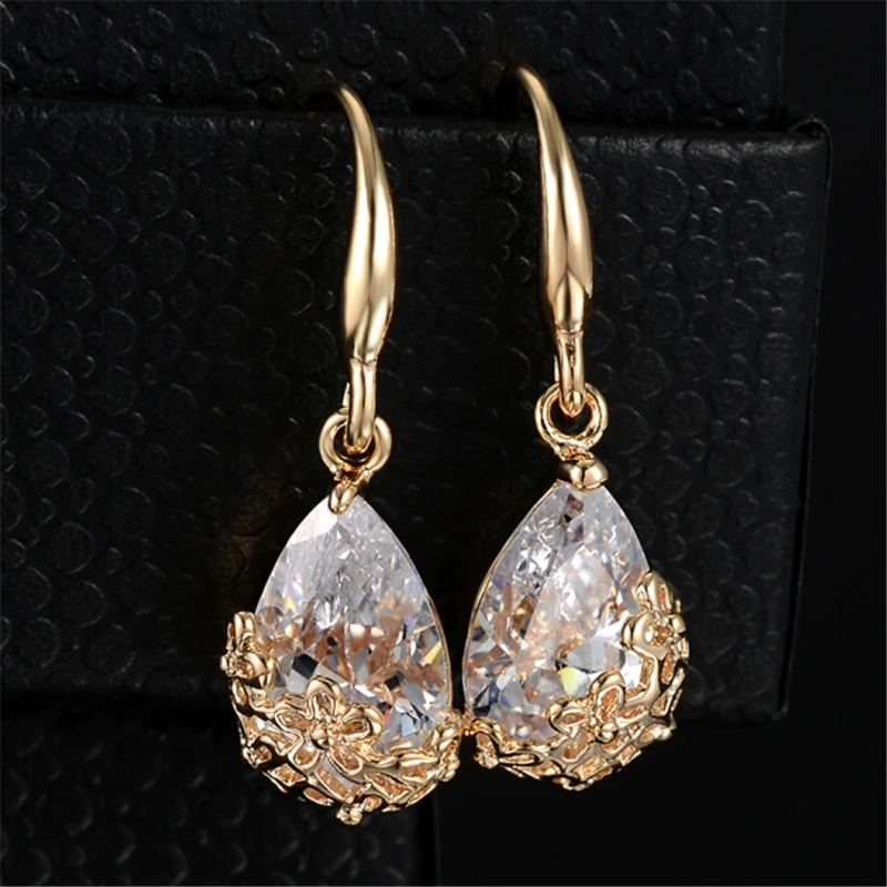 High Quality Classic Romantic Gold Silver Crystal Drop Earrings For Women long Dangle Hanging earrings Ladies Jewelry
