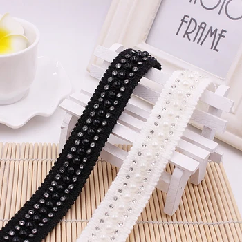 

Lace Ribbon Rhinestones Pearl Decorate Black White 25mm DIY Handmade Sewing Curtains Garment Accessories BBXH-083