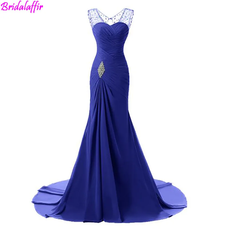 

2019 Lady Evening Dresses Long Crystal Chiffon Waist Evening Party Dress Long Gown Navy Blue Party Dress Evening Elegant Dress