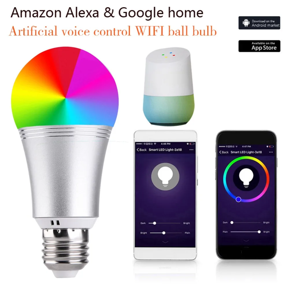 Подсветка умного Wi-Fi свет светодиодный лампы 7 Вт RGB Волшебная осветительная лампа Wake-Up совместим с Alexa и Google Assistant, Прямая поставка