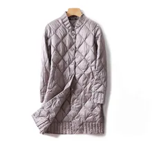 Осень зима женское белое пуховое пальто тонкий ультра легкий пуховик парка Женская однобортная Длинная Верхняя одежда средней длины A991