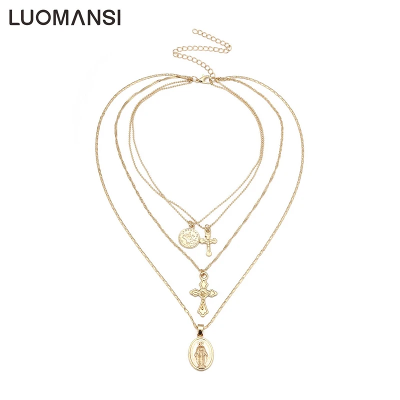 

Luomansi Long Chain Gold And Silver Necklace Ladies Cross Necklace Statement Pendant Fashion Womens Necklaces Jewelry