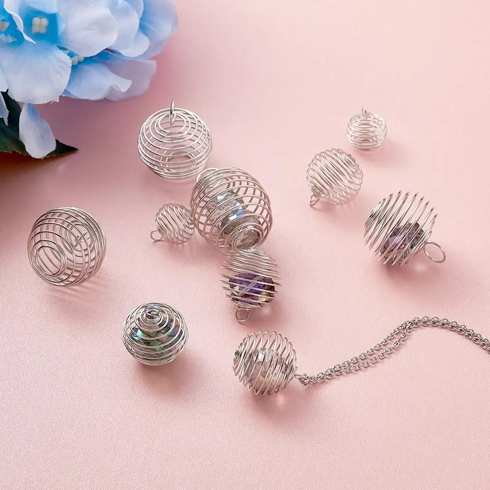 

30pcs/set Iron Wire Pendants Cage Pendants For DIY Jewelry Accessories Necklaces Making Handicrafts Supplies Round