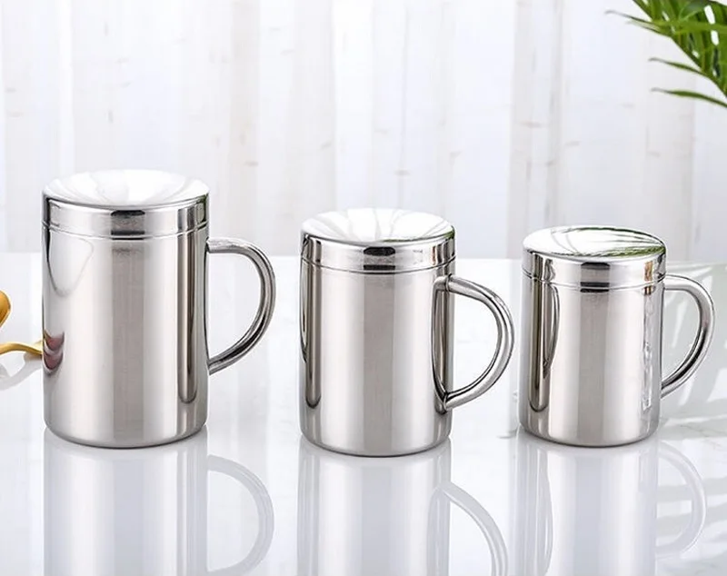 

220 300 400ML Double Wall Stainless Steel Mugs Anti-hot Coffee Cup with Lid Travel Portable Tea Cup WB368