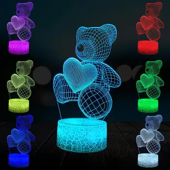 Teddy Heart Bear 3D Lamp Lighting LED USB Mood Table Love Night Light Action Toy Figures Luminaria Child Kid Toy Novelty Gift wedding decor i love you heart 3d optical illusion mood light 7 colors change luminaria lava lamp kids night light novelty gifts