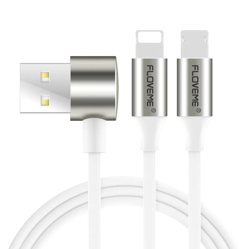FLOVEME 2 в 1 USB кабель для iPhone X 7 6 s 5S кабель для быстрой зарядки для освещения USB кабель для iPad мобильного телефона - Цвет: white