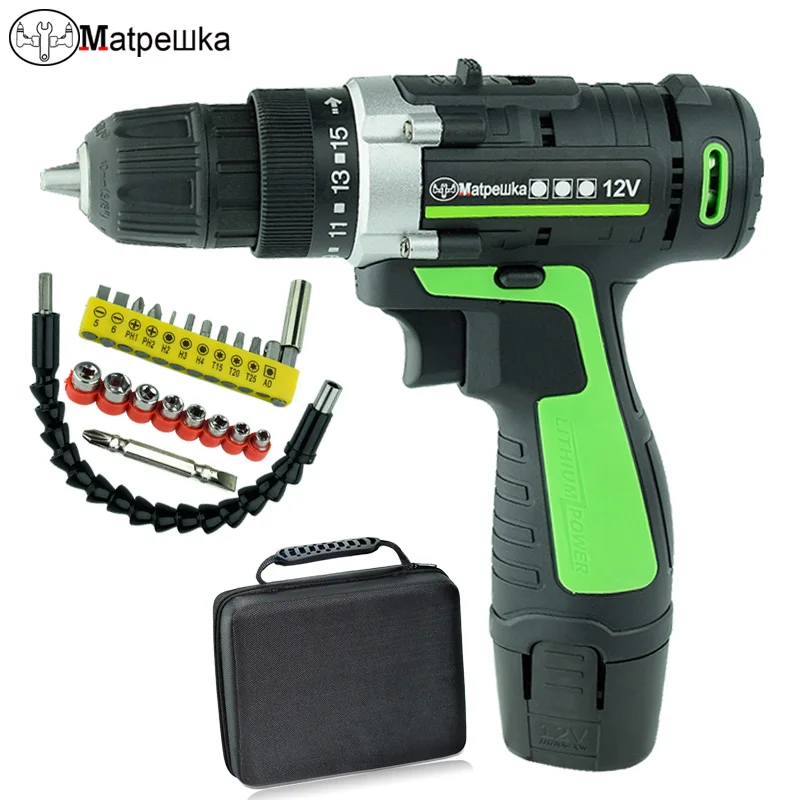 

12V Household Cordless Electric Screwdriver Mini Electric Drill Multi-Function Power Tools With 1 Battery + 1 Bag +22 Gifts