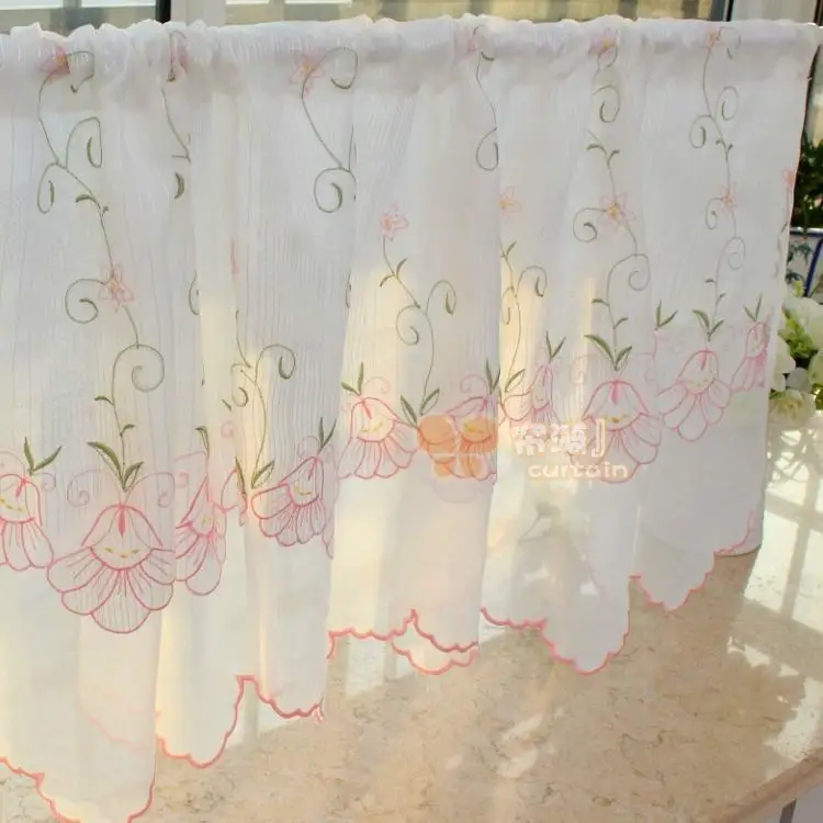 

Original Pink Yellow Double Layers Lace Embroidered Window Valance Coffee Short Curtains For Home Decor Cabinet Dust Curtain