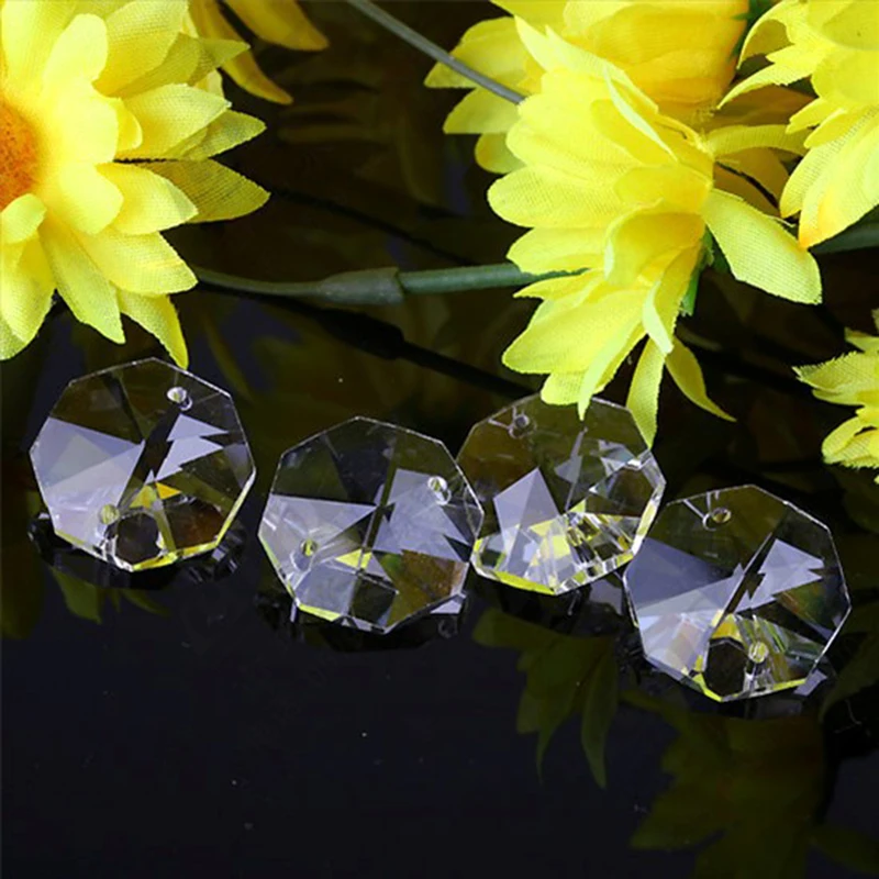 

14mm 100pcs/lot Glass Stones Gift Gold Ring Octagon Clear Crystal Rhinestones Door Windows Panel Curtain