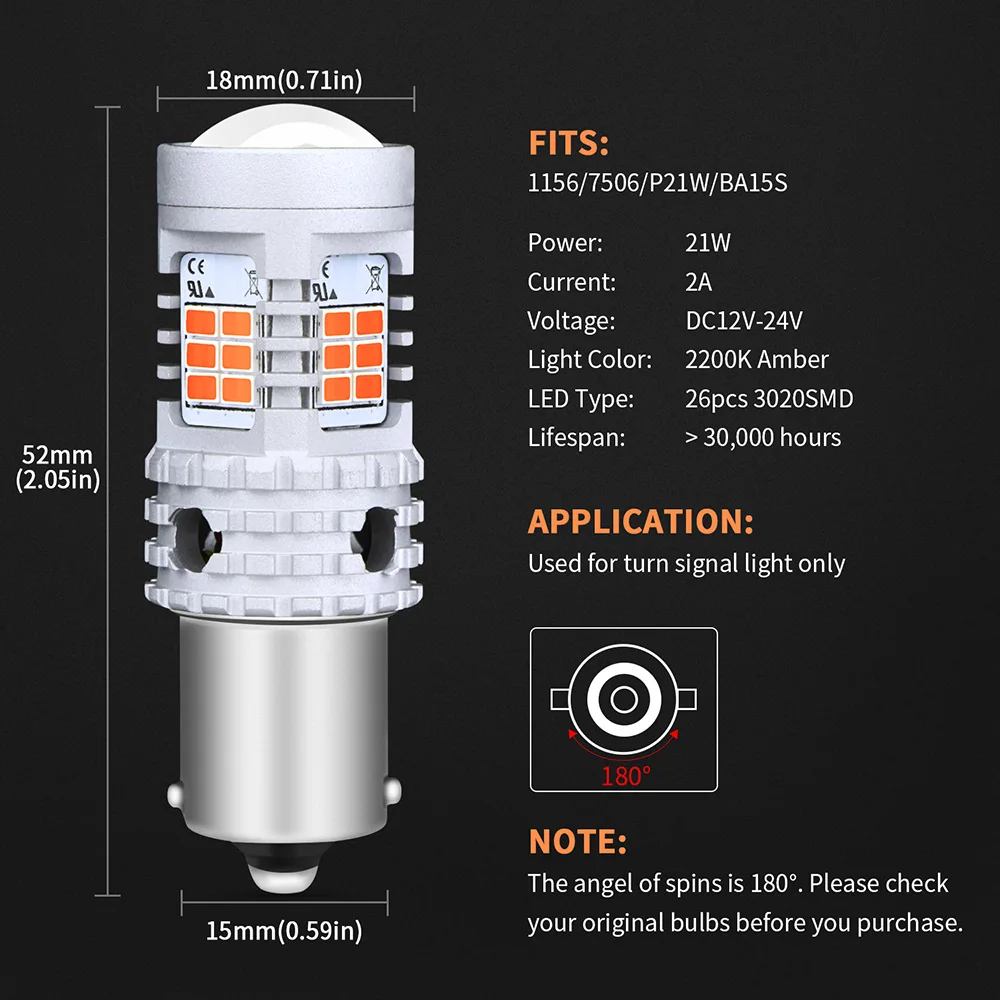 OXILAM P21W светодиодный Canbus Error Free Поворотная сигнальная лампа 1156 BA15S BAU15S 7440 светодиодный лампы нет Hyper Flash огни автомобиля 2200 к Янтарный 12V