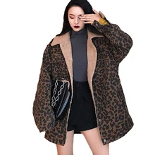 Зимние свободные Дамские куртки размера плюс, верхняя одежда с длинным рукавом, леопардовая куртка, повседневные женские куртки, Осеннее теплое пальто