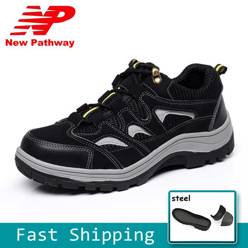 

Cow Leather Safety Shoes Men Breathable Work Shoes Steel Toe Protective Footwear Safety Boots Shoes Big Size 35-46 MS86