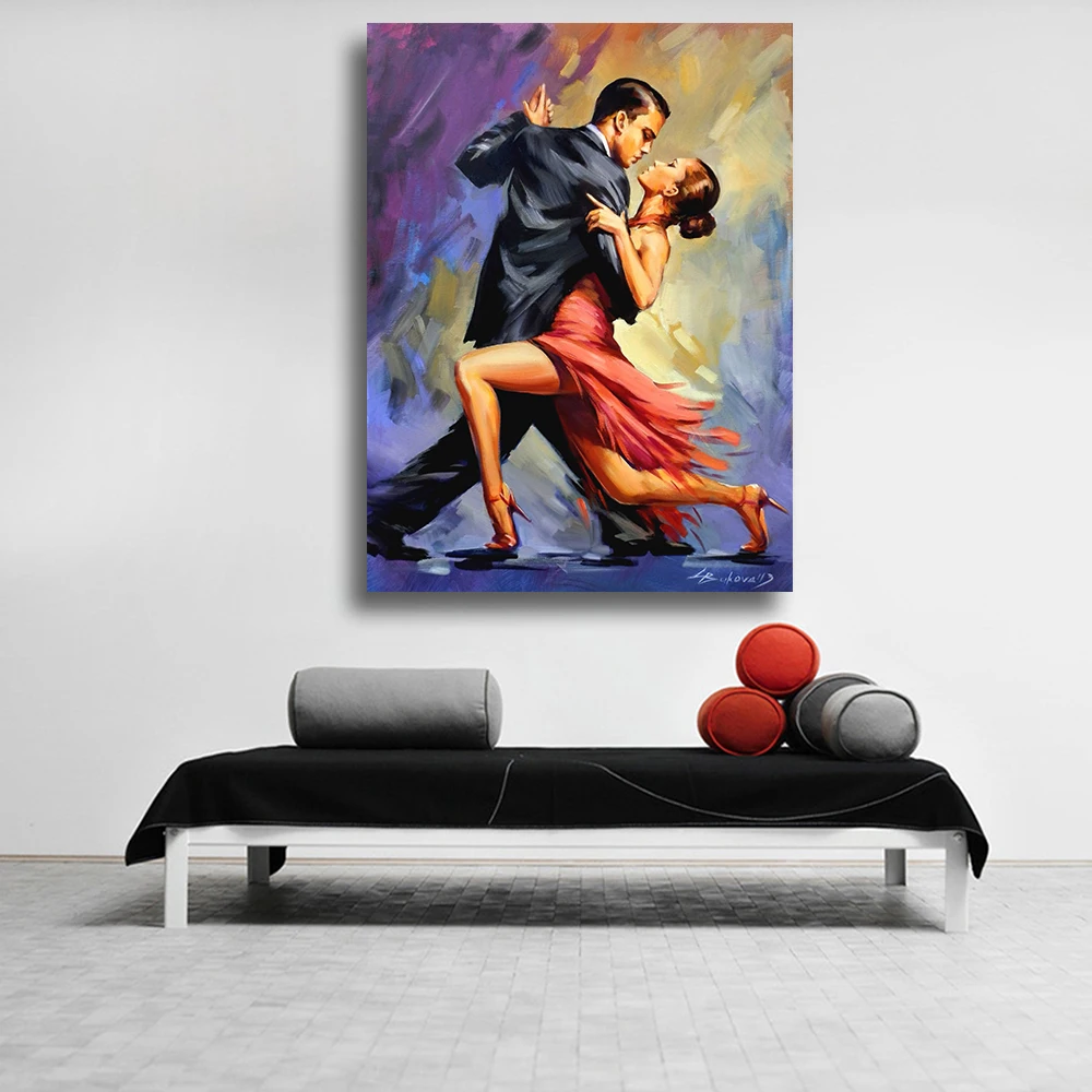 

QKART Fine art Oil Painting Temptation of Tango Couple dancing tango original art Canvas wall Pictures for Living Room Decor