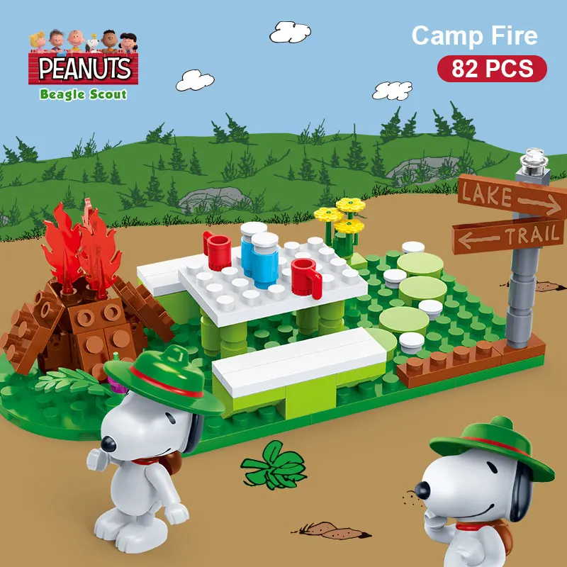 Peanuts Toy BanBao Snoopy Beagle Scout Camp Building Block Set 82 PCS