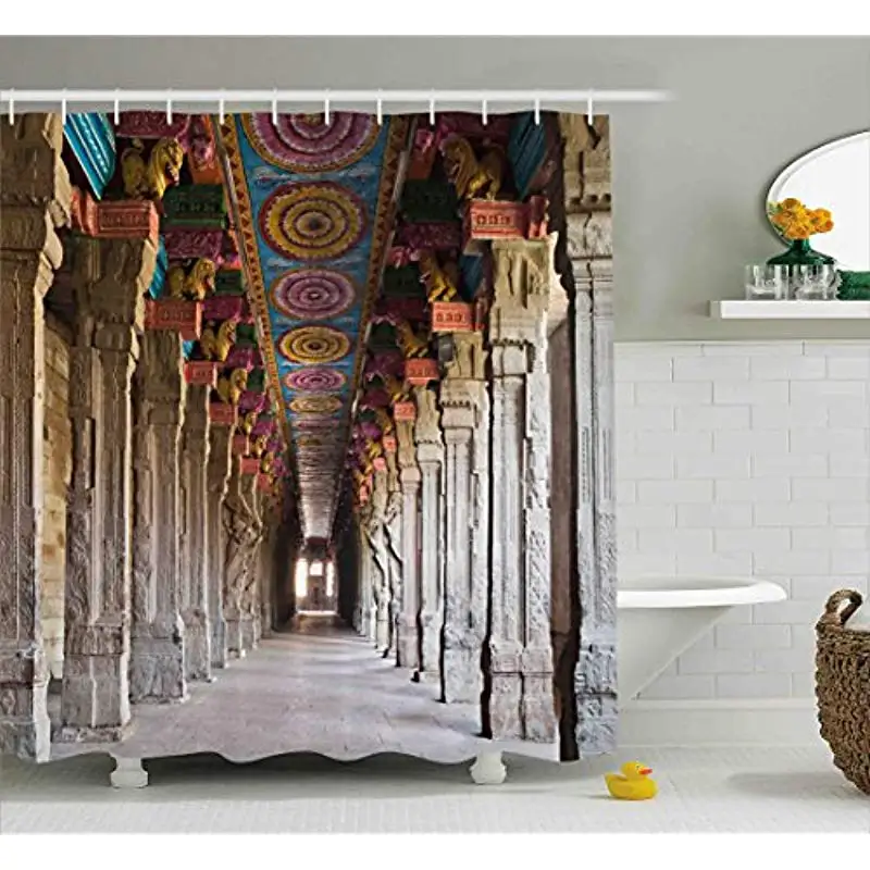 Vixm Pillar Shower Curtain Spiritual Theme Inside of Old Meenakshi
