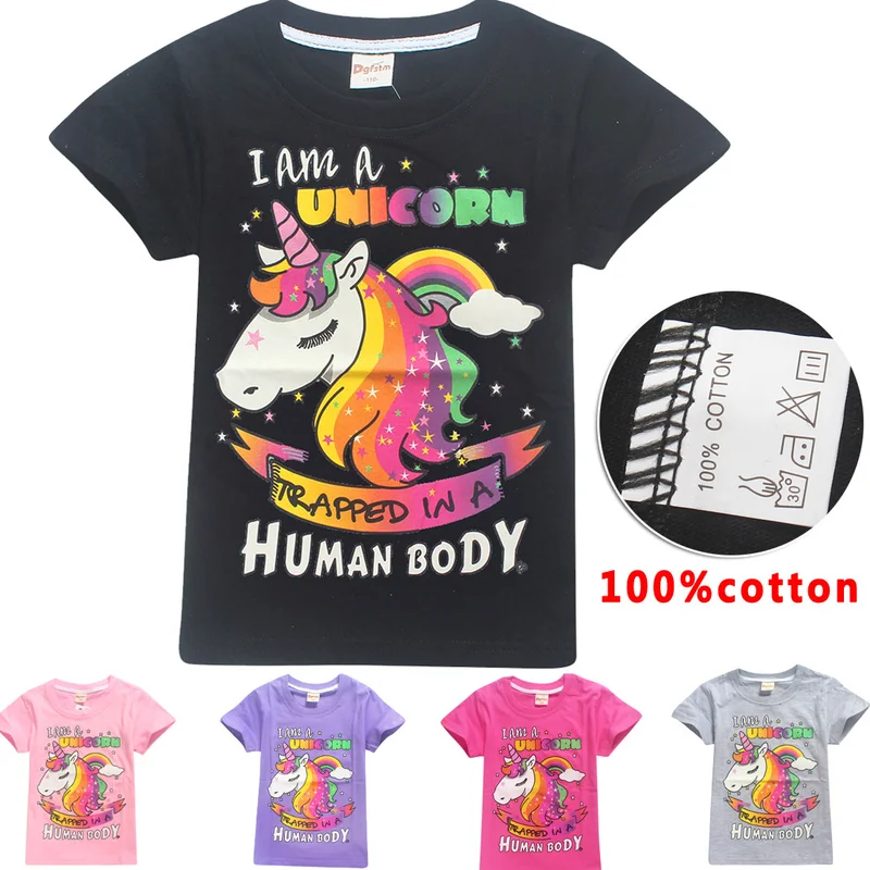 

New Unicorn T-shirts Summer Top 100% Cotton Girls Clothes Kids Tshirt Cartoon Teen Summer Clothing Tops Fashion Shirts Unicornio