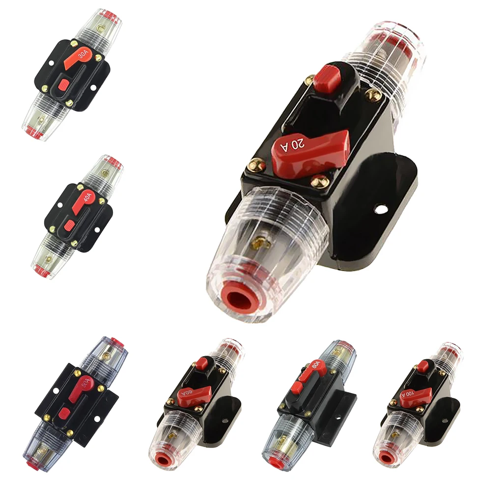 

7Pcs DC12V Audio Manual Reset Inline Circuit Breaker Fuse Holders Inverter for System Protection 20/30/40/50/60/80/100A