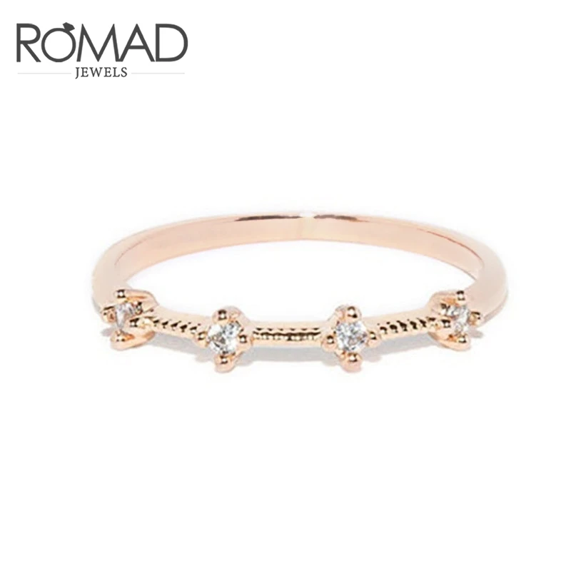 ROMAD простые кольца с кристаллами для женщин, розовое золото, Женское кольцо, вечерние, свадебные кольца, обручальное кольцо, ювелирные изделия, anillos mujer R50